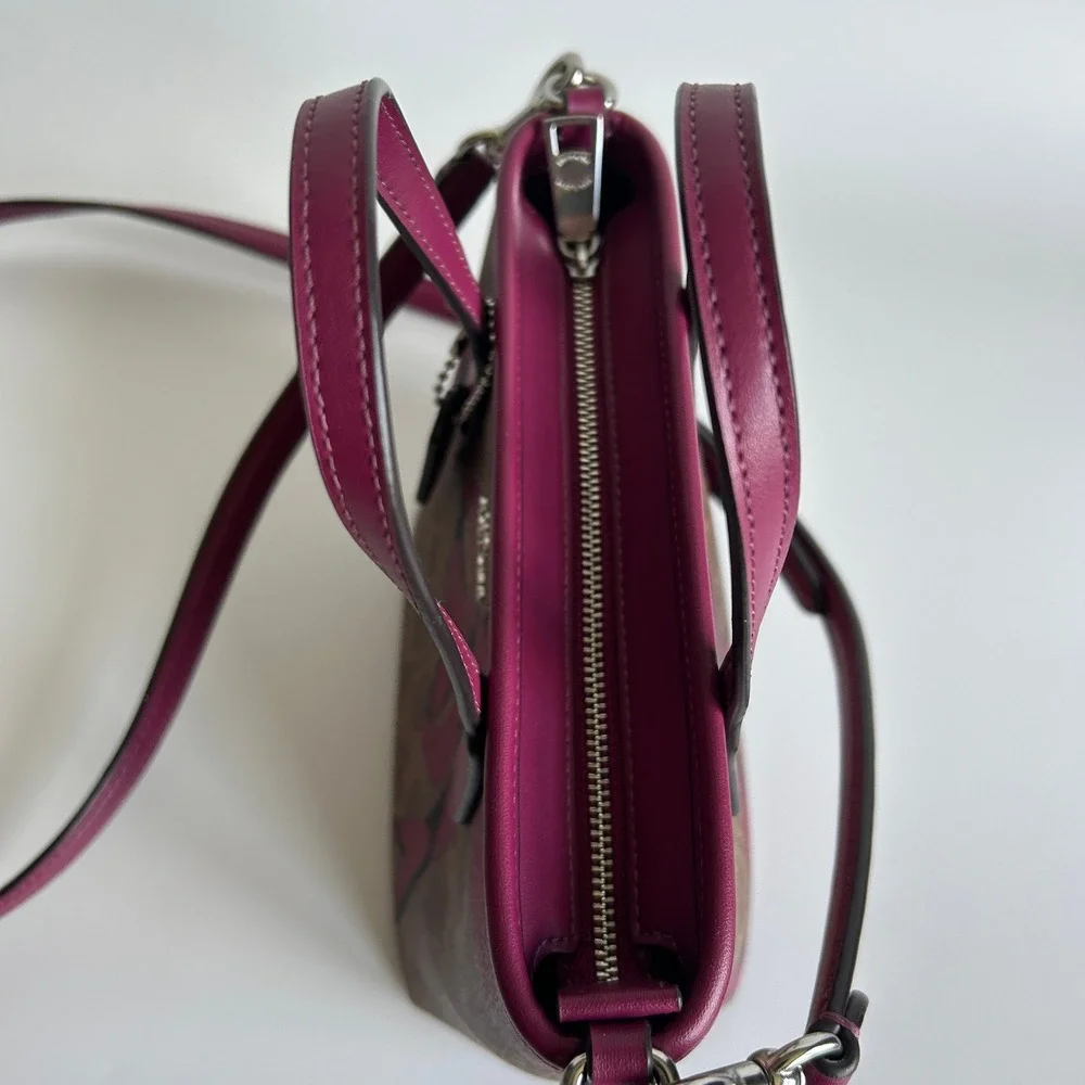 Coach City Mini Tote Brown Pink‎ Bow Signature Canvas Leather Bag Good